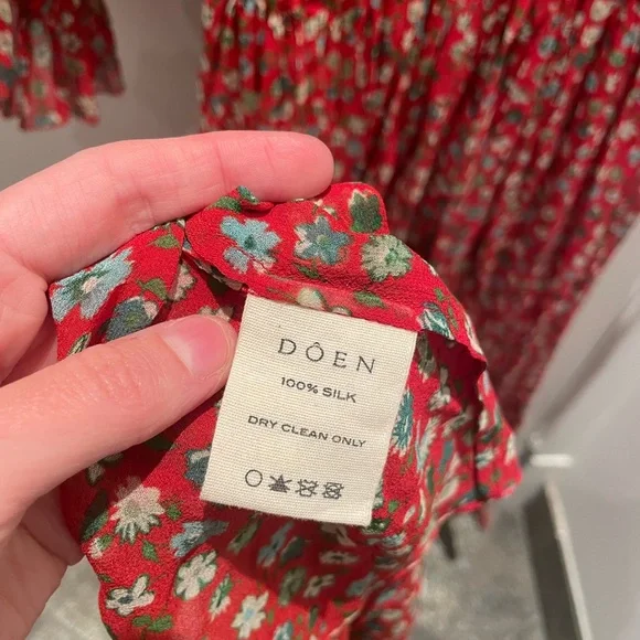 NWT DOEN MURIEL DRESS - XXS (roughly size 0-2) Red Print - Silk - Picture 9 of 12